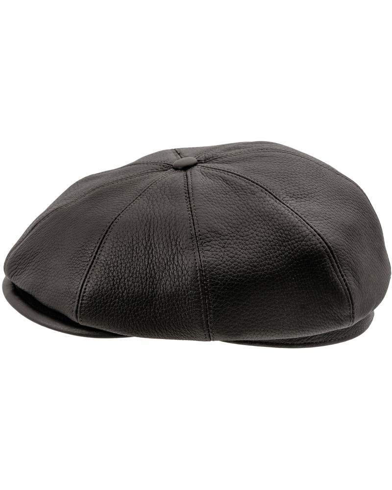 Brian - genuine leather flat cap with 8 panels crown, gatsby hat